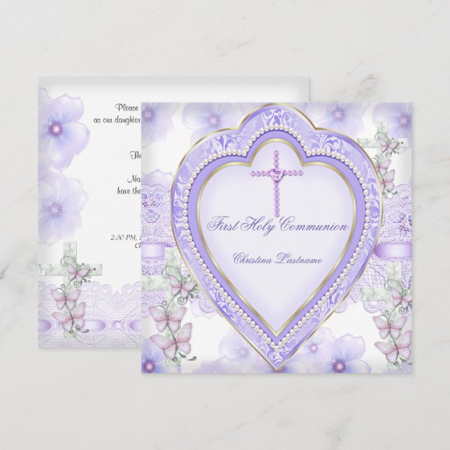 Lila Pink Heart Girl 2 Einladung (Vorne/Hinten)