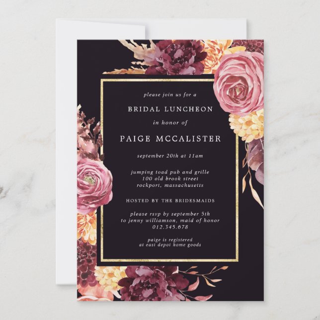 Lila Pink Herbst Floral Bridal Luncheon Einladung (Vorderseite)