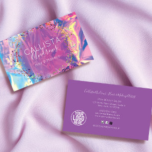 Lila Pink Holograph Glitzer Confetti Salon Busin Visitenkarte