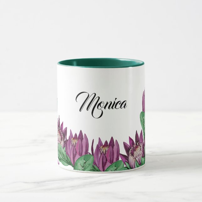 Lila Pink King Protea Wasserfarbe Handgemalt Tasse (Zentrum)