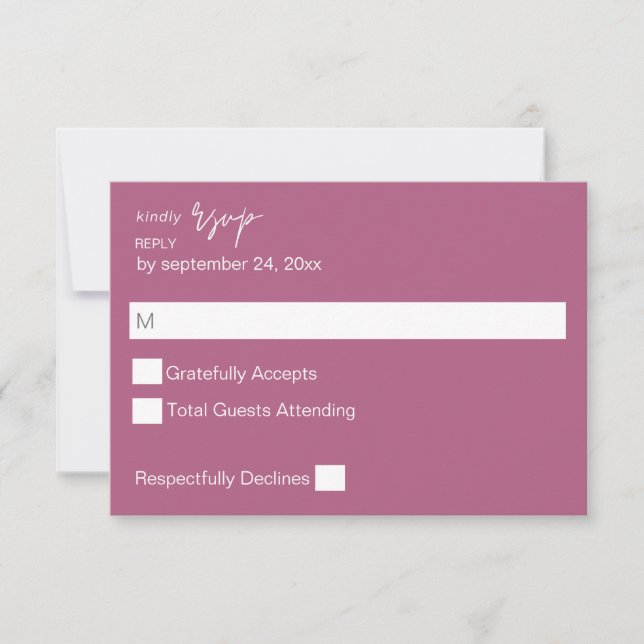 Lila Pink MOD Calligraphy on Meal UAWG RSVP Karte (Vorderseite)