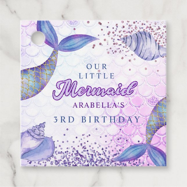 Lila Pink Modern Glitzern Mermaid Birthday Geschenkanhänger (Vorderseite)