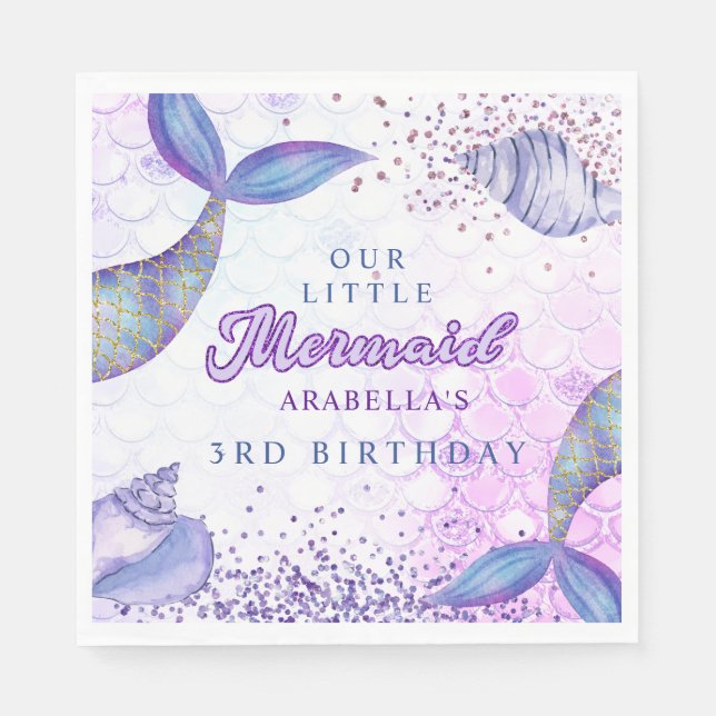 Lila Pink Modern Glitzern Mermaid Birthday Serviette (Vorderseite)