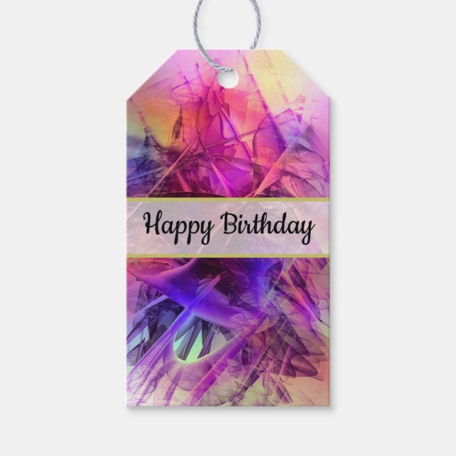 Lila Pink Modernes Abstraktes Fraktal Happy Birthd Geschenkanhänger (Vorderseite)