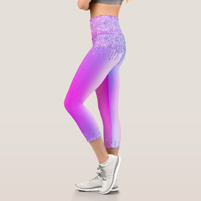 Lila Pink Neon Glitzer Dance Capri Leggings (Links)