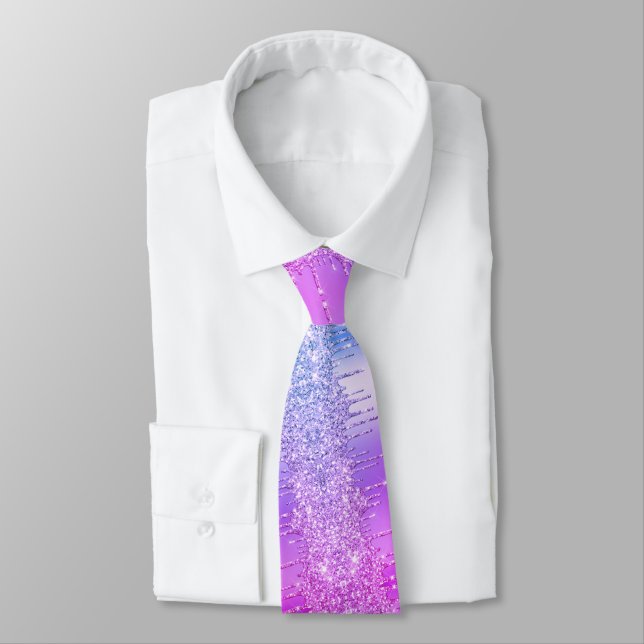 Lila Pink Neon Glitzer Neck Tie Krawatte (Gebunden)