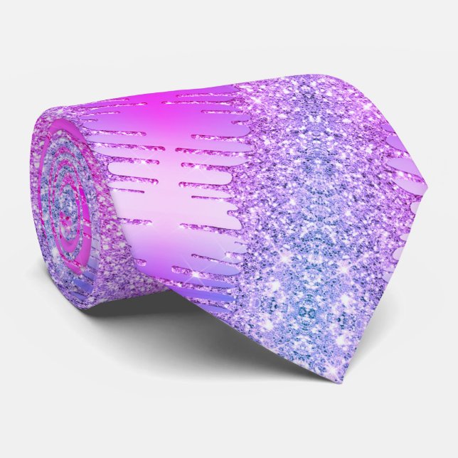 Lila Pink Neon Glitzer Tropfen Party Neck Tie Krawatte (Gerollt)