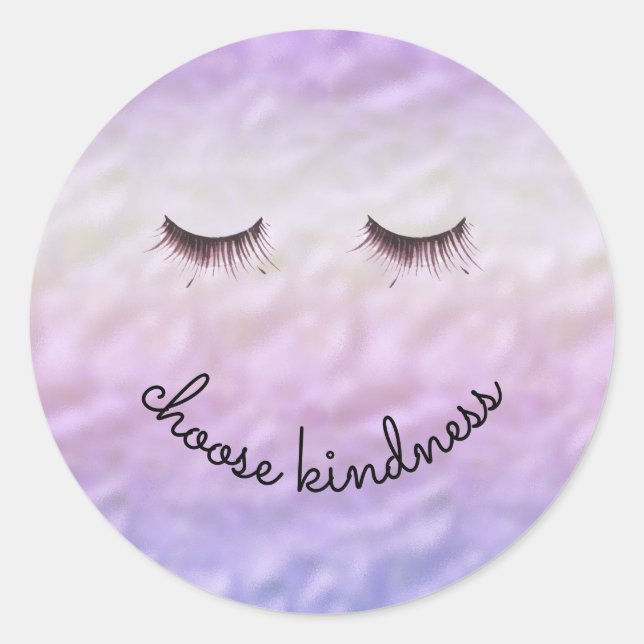 Lila Pink Ombre Black Eyelashes Kindheit Runder Aufkleber (Vorderseite)