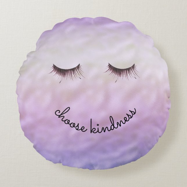 Lila Pink Ombre Black Eyelashes Kindheit Rundes Kissen (Vorderseite)