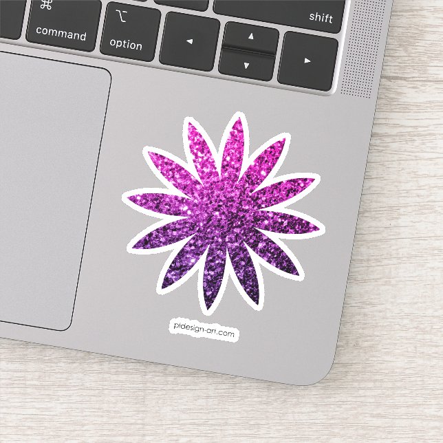Lila Pink Ombre Glitzer Glitzern Blume Aufkleber (Detail)