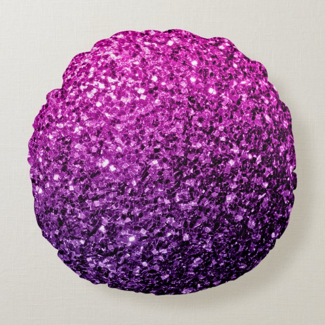 Lila Pink Ombre Glitzer Glitzern Rundes Kissen (Vorderseite)