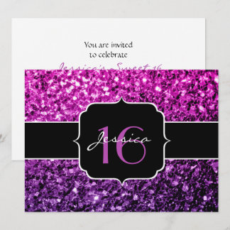 Lila Pink Ombre Glitzer Glitzern Sweet 16 Einladun Einladung