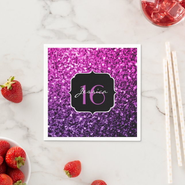 Lila Pink Ombre Glitzer Glitzern Sweet 16 Serviette (Beispiel)