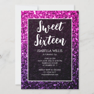 Lila Pink Ombre Glitzern Sweet 16 elegante Drehbuc Einladung