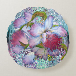 Lila Pink Orchid Floral Aquarell Rundes Kissen