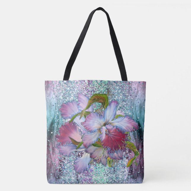 Lila Pink Orchid Floral Aquarell Tasche (Vorderseite)