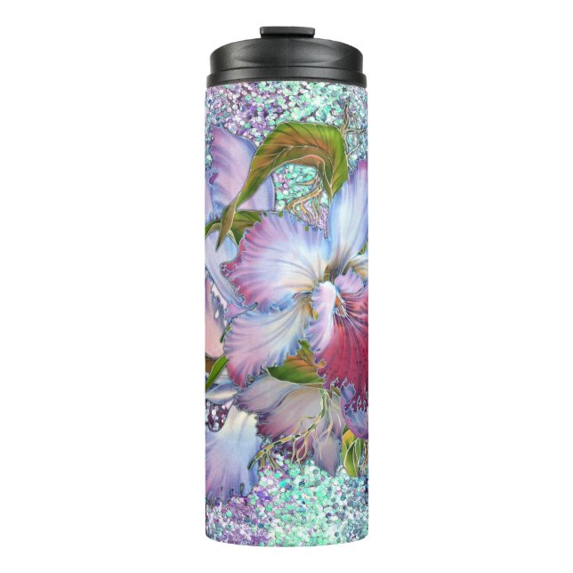 Lila Pink Orchid Floral Aquarell Thermosbecher (Vorderseite)
