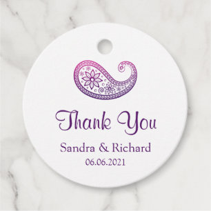 Lila & Pink Paisley Indian Wedding Danke Geschenkanhänger