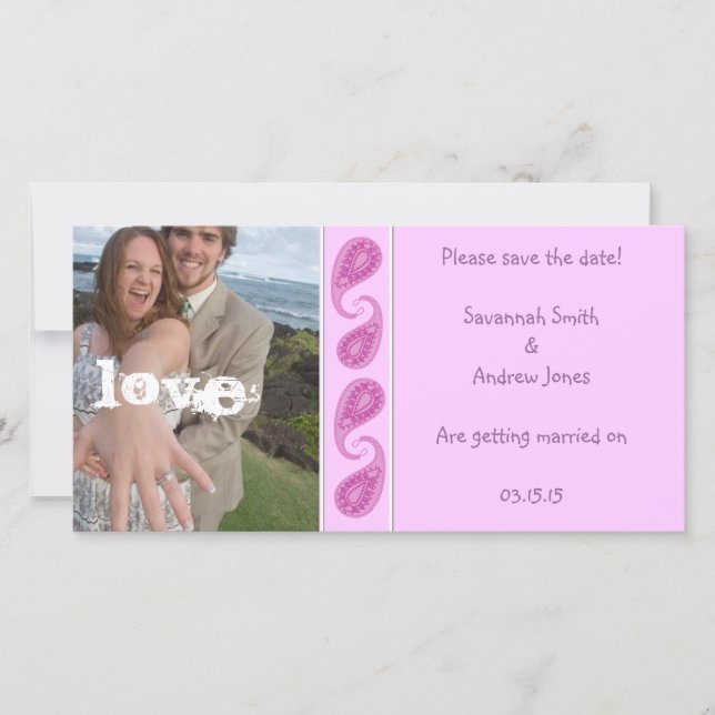 Lila Pink Paisley Save the Date Ihr Foto (Vorderseite)
