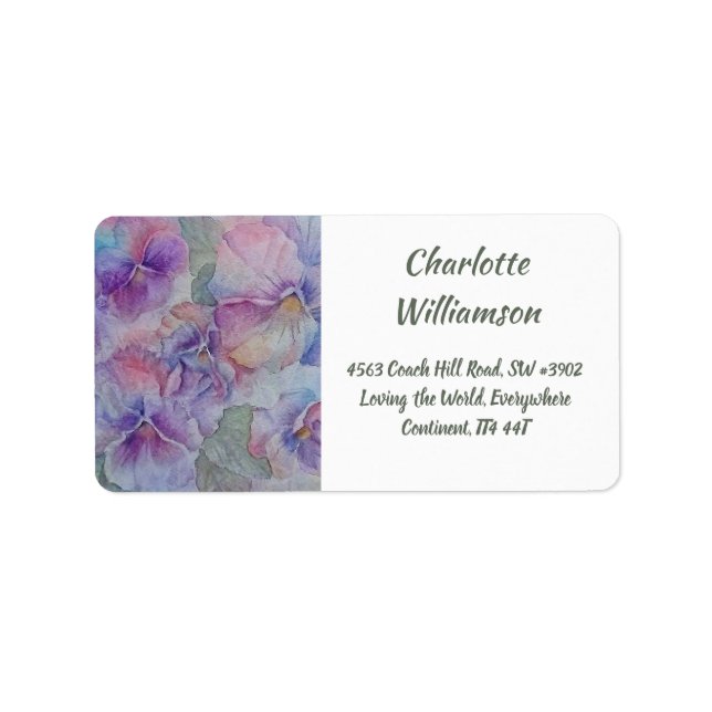 Lila Pink-Pansy-Blume in Wasserfarbenadresse Adressaufkleber (Vorne)
