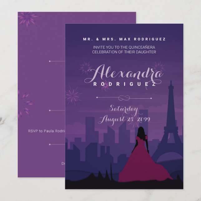 Lila Pink Paris Feuerwerk Quinceañera (Vorne/Hinten)