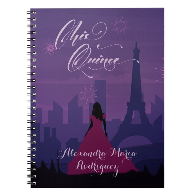 Lila Pink Paris Feuerwerk Quinceañera Notizblock (Vorderseite)