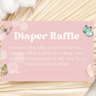 Lila Pink Pastel Butterfly Diaper Raffel Ticket Begleitkarte