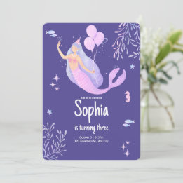 Lila Pink Pastell Mermaid Geburtstag Einladung