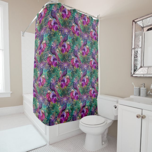 Lila Pink Peacock Floral Duschvorhang (Beispiel)