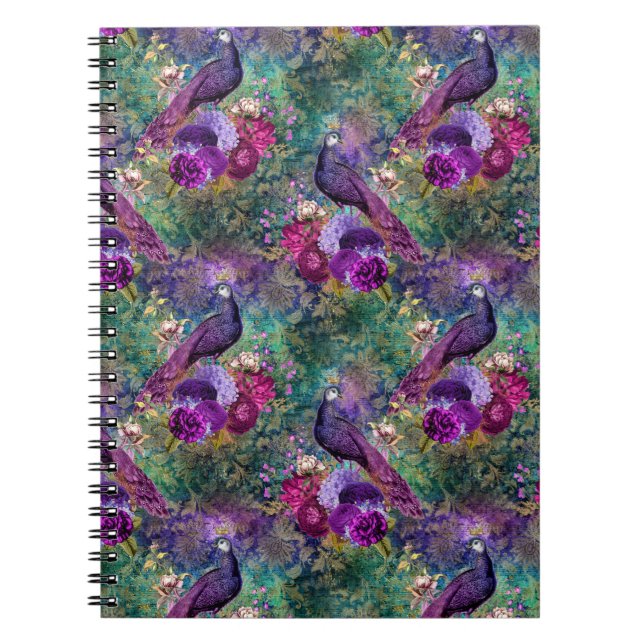 Lila Pink Peacock Floral Notizblock (Vorderseite)