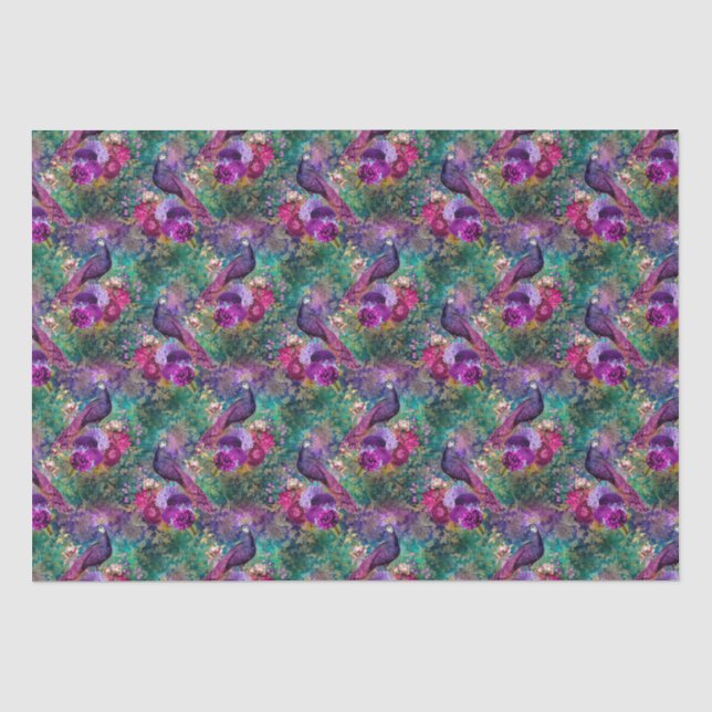 Lila Pink Peacock Floral Seidenpapier (Vorderseite)