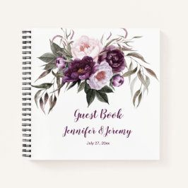 Lila Pink Peonies Grünes Gästebuch Notizbuch