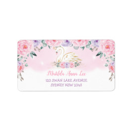 Lila Pink Peonies Swan Princess Rücksendeadresse Adressaufkleber