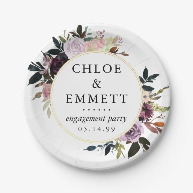 Lila Pink Rosa Floral Engagement Party Pappteller (Vorderseite)