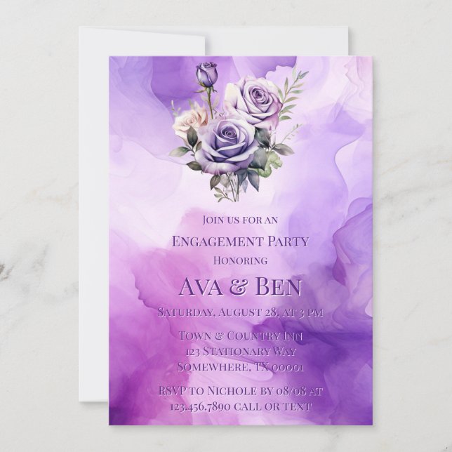 Lila Pink Rose Alcohol Garden Engagement Partei Einladung (Vorderseite)