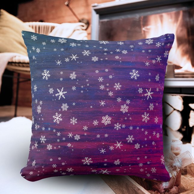 Lila Pink Rustic Wood Snowflake Weihnachten Kissen (Von Creator hochgeladen)