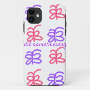 Lila Pink-Schmetterling-Doodmuster fügt Namenstext Case-Mate iPhone Hülle