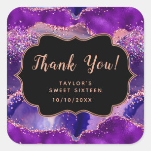 Lila Pink Sequins Agate 16 . Geburtstag Vielen Dan Quadratischer Aufkleber