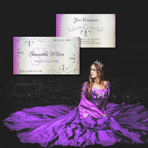 Lila Pink Shimmer Silver Verzierte Ecken Initialen Visitenkarte