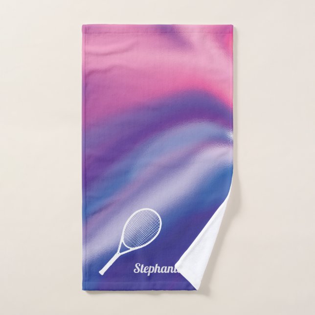Lila Pink Sport Mit Monogramm Name Tennis Handtuch (Handtuch)