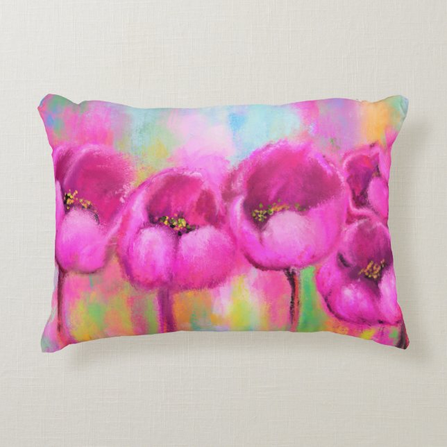Lila Pink Tulips Akzent Kissen - Malerei (Vorderseite)