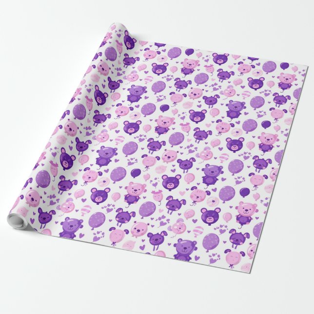 Lila Pink- und Lavendelbären und Balloons-Geschenk Geschenkpapier (Ungerollt)