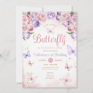 Lila Pink Unser kleiner Schmetterling verwandelt s Einladung