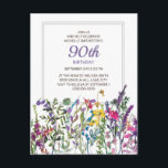 Lila Pink Watercolor Wildblumen 90. Geburtstag Postkarte<br><div class="desc">Schöne lila und rosa Aquarell Wildblumen 90. Geburtstagsfeier Einladung für Frauen.  Sie können den Text auf dieser Karte für eine Geburtstagsparty für jedes Alter,  das Sie feiern,  anpassen.</div>