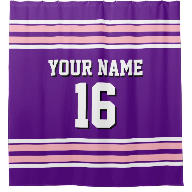 Lila Pink White Stripes Sports Jersey Duschvorhang (Vorderseite)