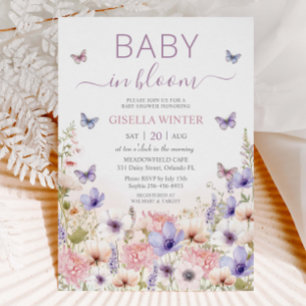 Lila Pink Wildblume Schmetterlinge Baby in Bloom Einladung