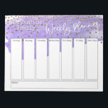 Lila Pinselstrich Gold Confetti Wochenplaner Notizblock<br><div class="desc">In diesem lustigen Design habe ich die Oberseite des Hintergrunds mit einem lila Pinselstrich in Aquarellfarbe abgedeckt. Überlagern ist eine separate Grafik, die Gold Konfetti simuliert. Der Satz "Weekly Planner" wurde in einem lässigen Schriftart gerendert und als Grafik oben auf der Seite platziert. Verwenden Sie die Vorlagenfelder, um Ihre Daten...</div>
