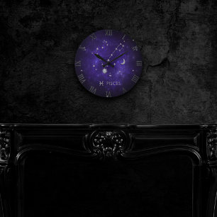 Lila Pisces Zodiac Kosmisches Astrologie Horosko Runde Wanduhr