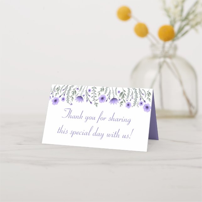 Lila Platzkarte Blume Hochzeit Vielen Dank (Vorderseite)