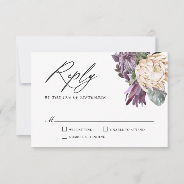 Lila Plum Boho Tropical Wedding RSVP (Vorderseite)